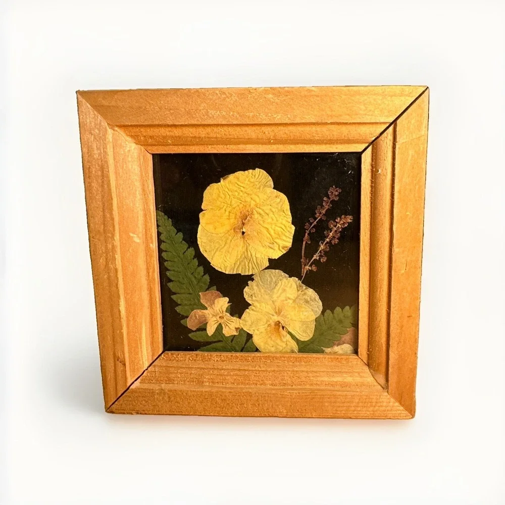 Vintage Dried Pressed Flowers Art Black Ornate Wall Hanging Frame Set Of 3 Japan
